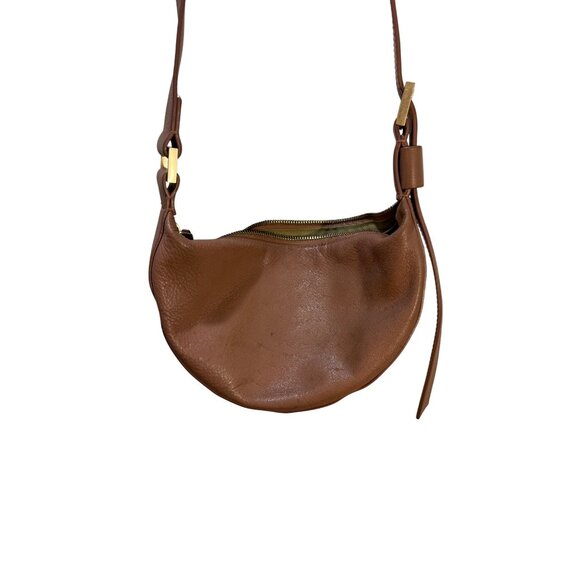 AllSaints Brown Leather Half Moon Crossbody Bag With Adjustable Strap & Gold Har - Picture 7 of 13